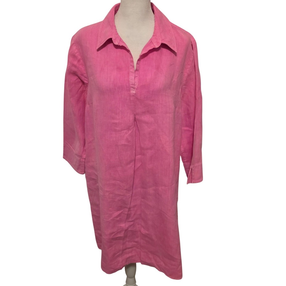 Lilly Pulitzer Pink 100% Linen Tunic Dress Split Neck 3/4 Sleeve Style 010257 M